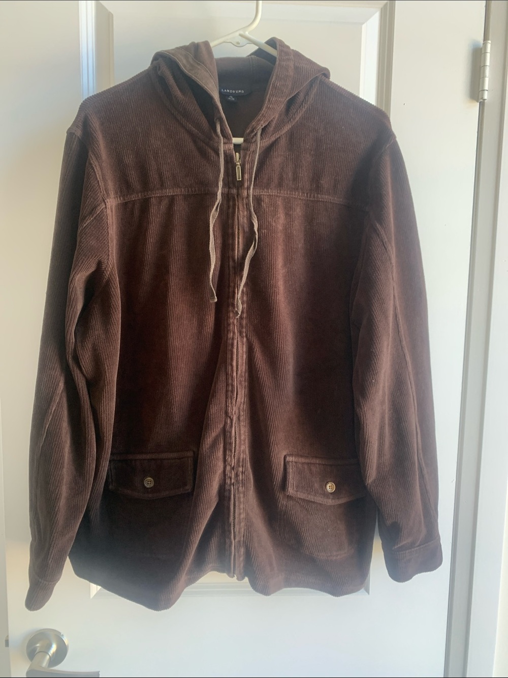 Lands' End Brown Corduroy Zip Hoodie Jacket